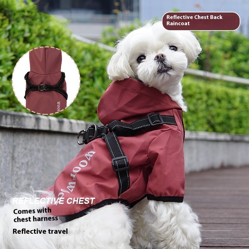 Waterproof Puppy Dog Raincoat with Reflective Chest Harness main image