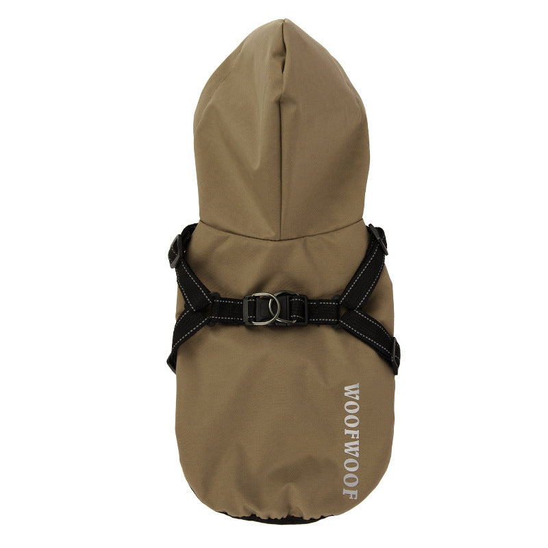 Waterproof Puppy Dog Raincoat with Reflective Chest Harness variant brown