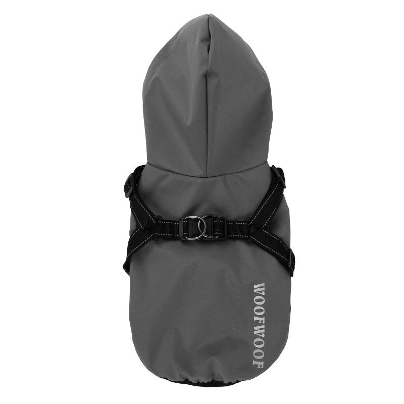 Waterproof Puppy Dog Raincoat with Reflective Chest Harness variant gray