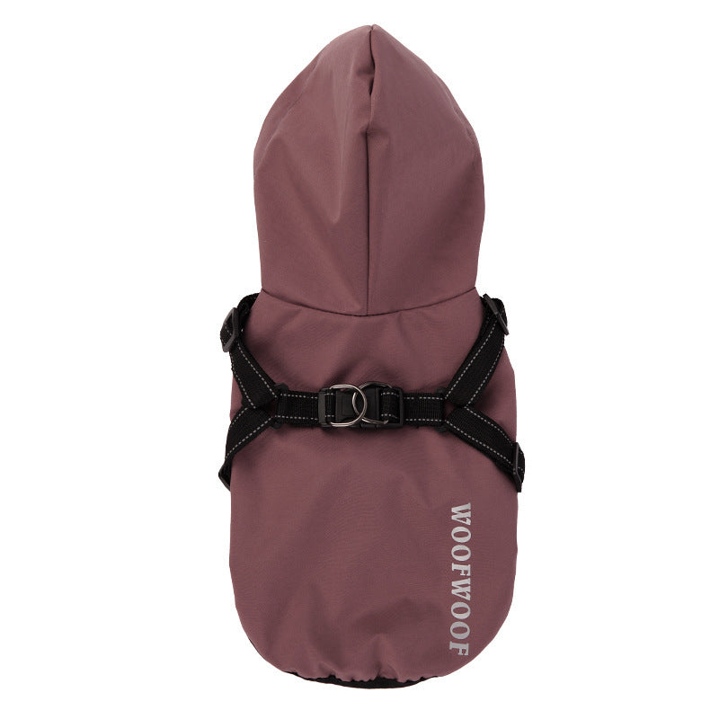 Waterproof Puppy Dog Raincoat with Reflective Chest Harness variant red rouge