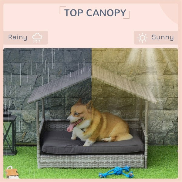 Rattan dog bed sofa tent featuring a top canopy for added shade and protection, offering ultimate comfort for your pet indoors or outdoors.