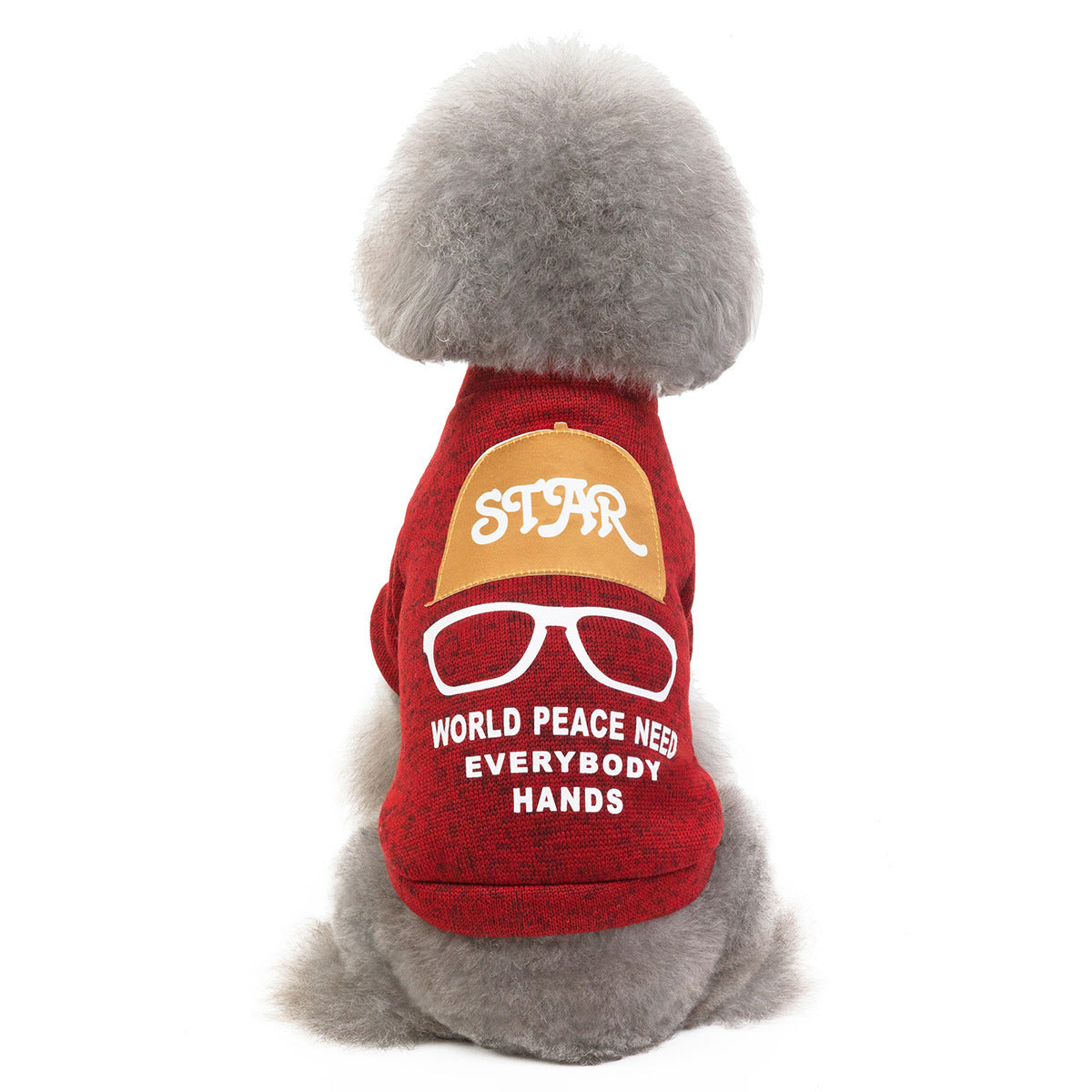 Small dog wearing red Pet Clothes for Dogs and Cats back view