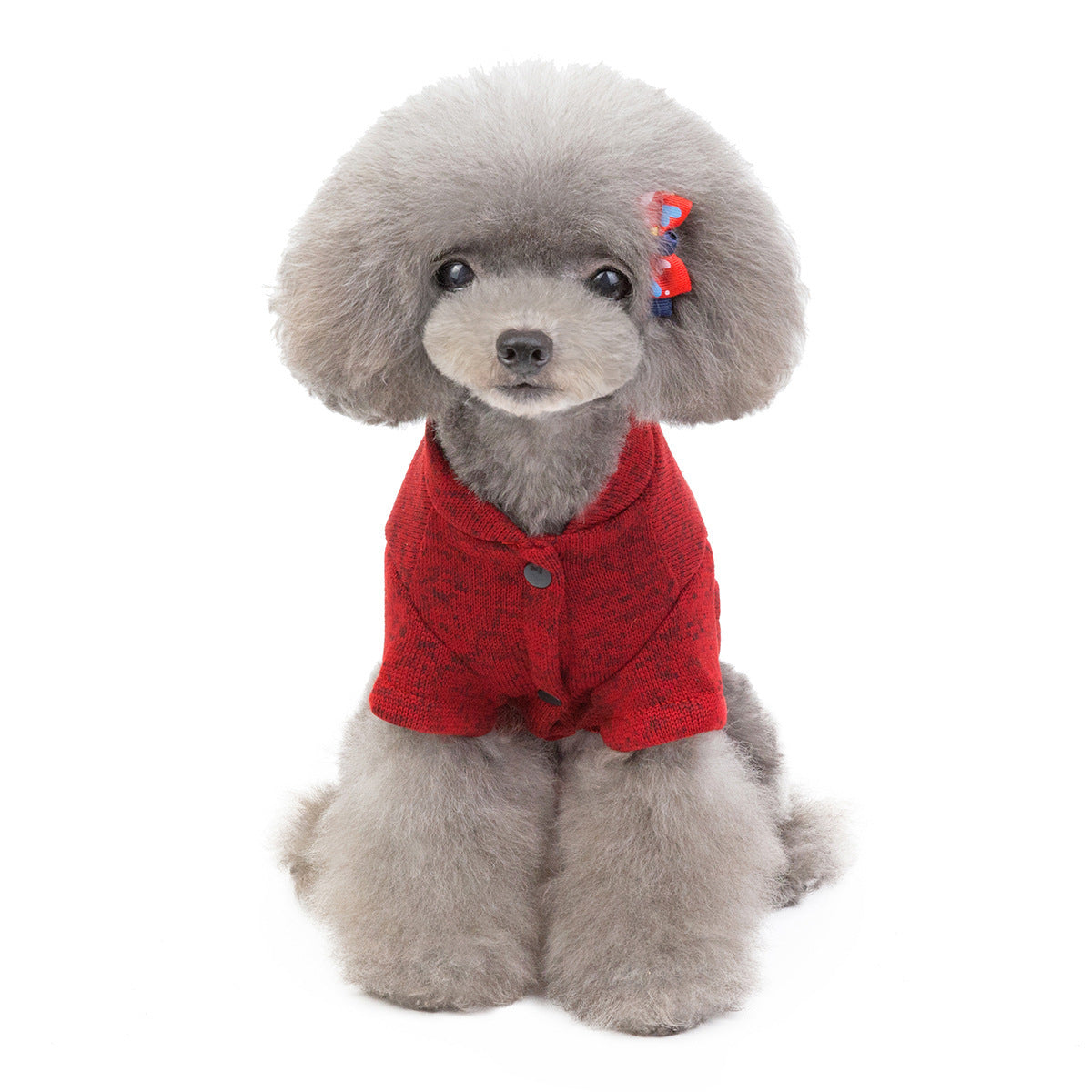 Small dog wearing red Pet Clothes for Dogs and Cats front view