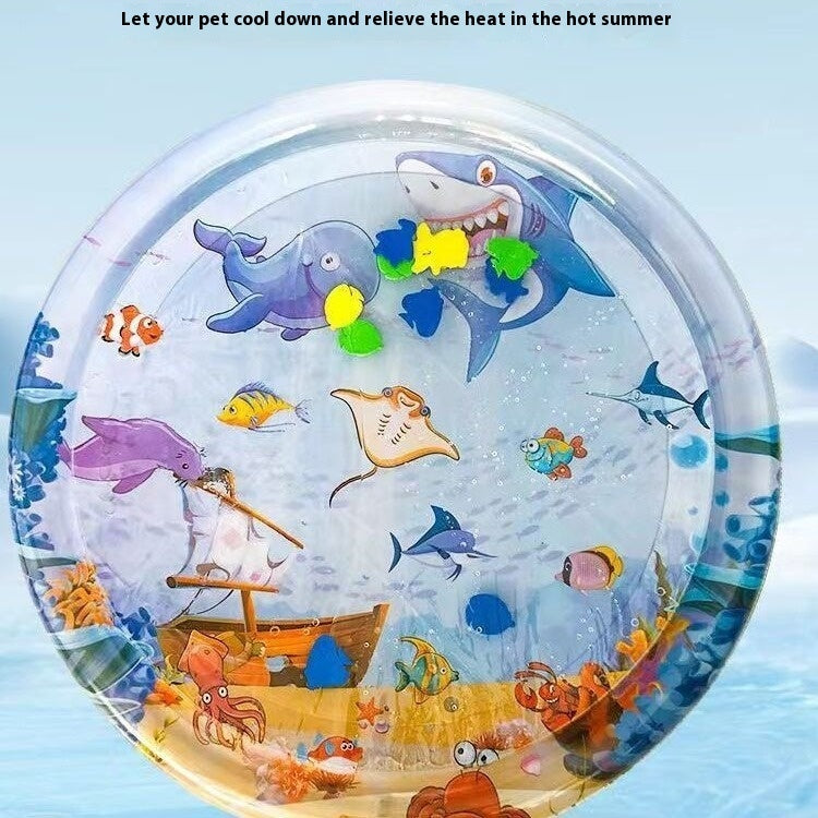 Shark Pirate Ship design Cooling Pet Bed, measuring 100 cm, perfect for keeping pets cool and comfortable on warm days.
