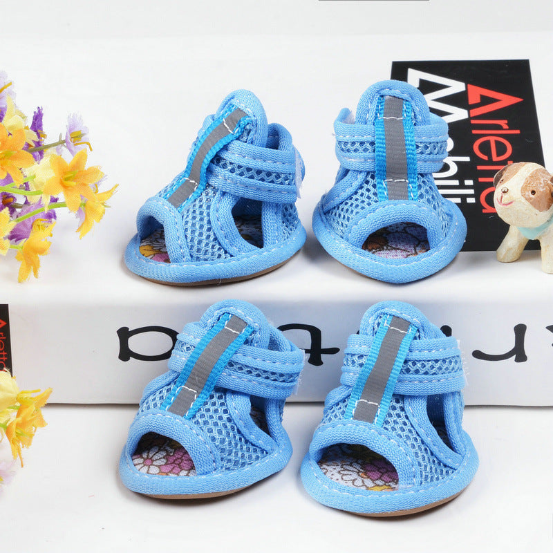 Blue small Small Dog Sandals with a high-top design, waterproof material, and anti-slip sole for added comfort and paw protection.