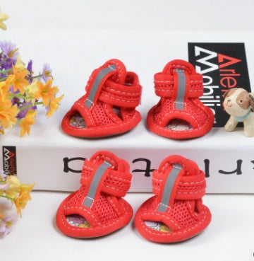 Red small dog shoes with a high-top design, waterproof material, and anti-slip sole for added comfort and paw protection