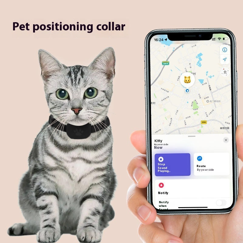 Smart GPS Pet Collar on a cat – waterproof and Bluetooth-enabled for real-time tracking and anti-lost protection