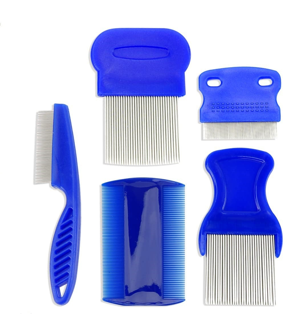 Stainless Steel Flea Comb Set dense gear blue flea comb set for cats and dogs grooming 5 pieces with small comb