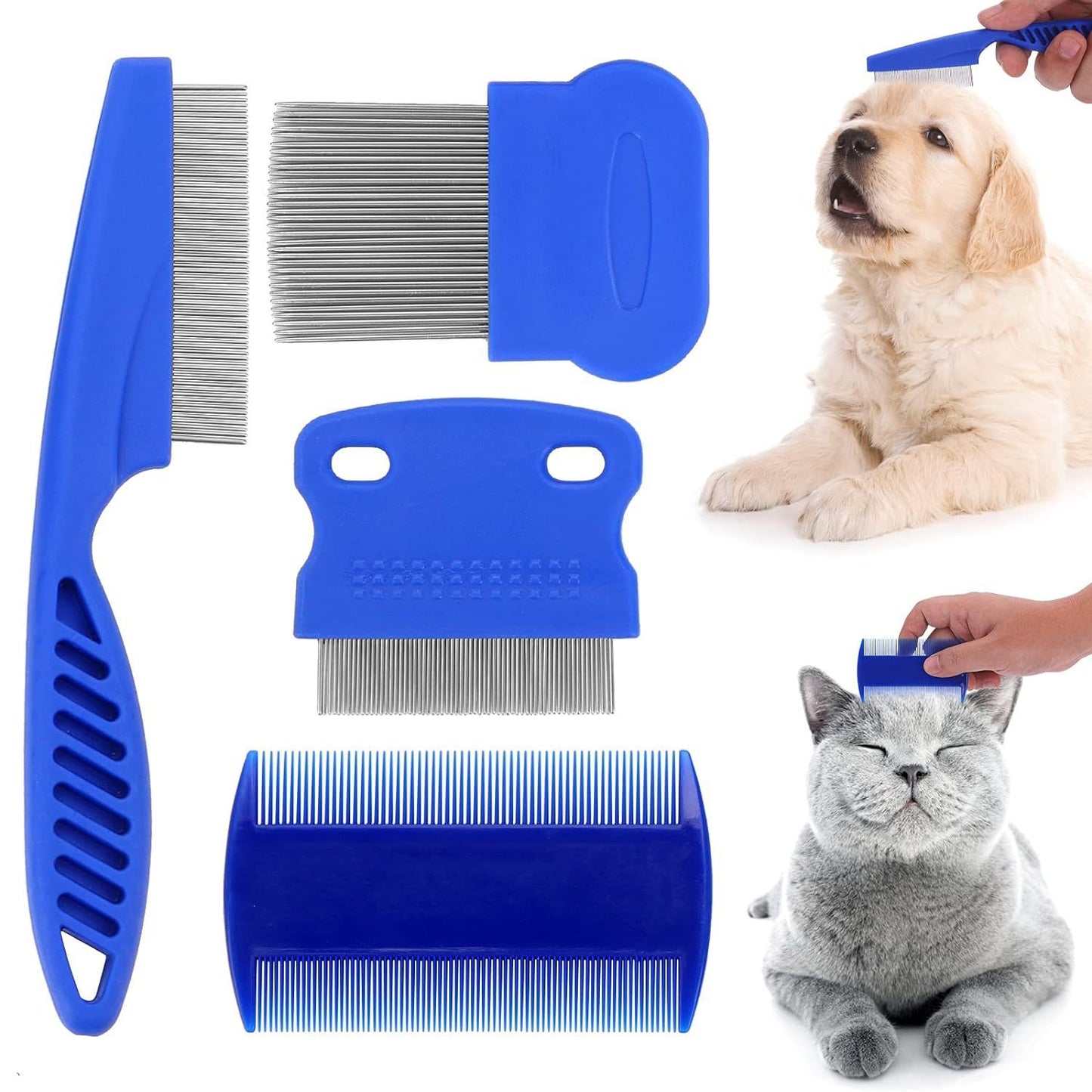 Stainless Steel Flea Comb Set dense gear blue flea comb set for cats and dogs grooming cover image
