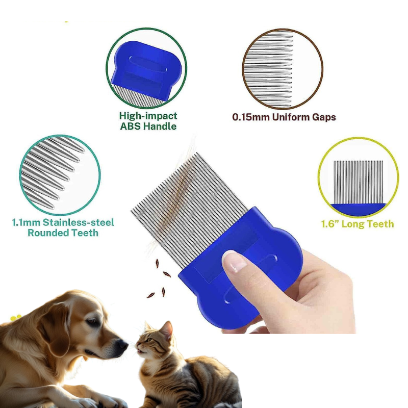Stainless steel dense gear blue flea comb set for cats and dogs grooming another comb design