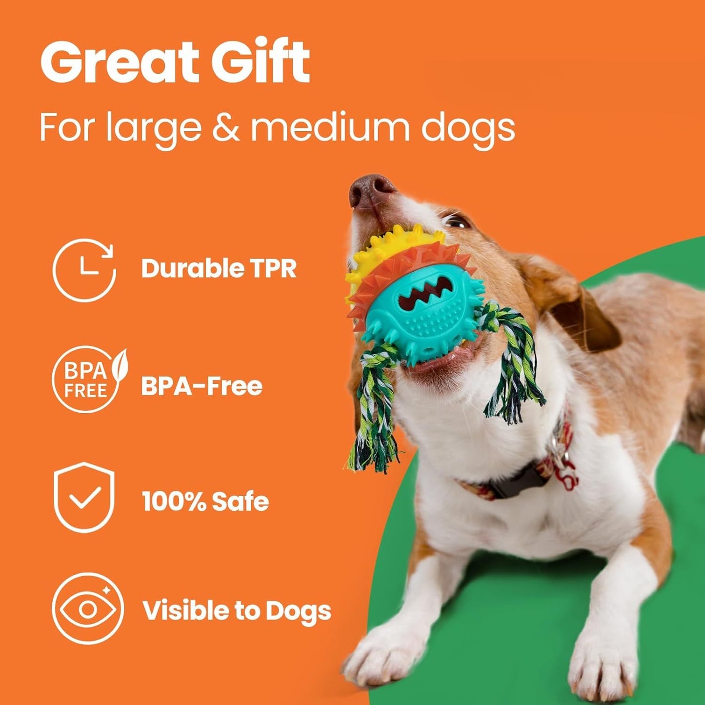 Tough squeaky dog chew toy with treat dispenser for interactive play and dental care great gift