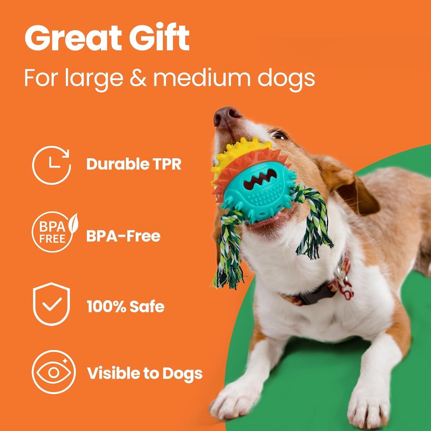 Tough squeaky dog chew toy with treat dispenser for interactive play and dental care great gift