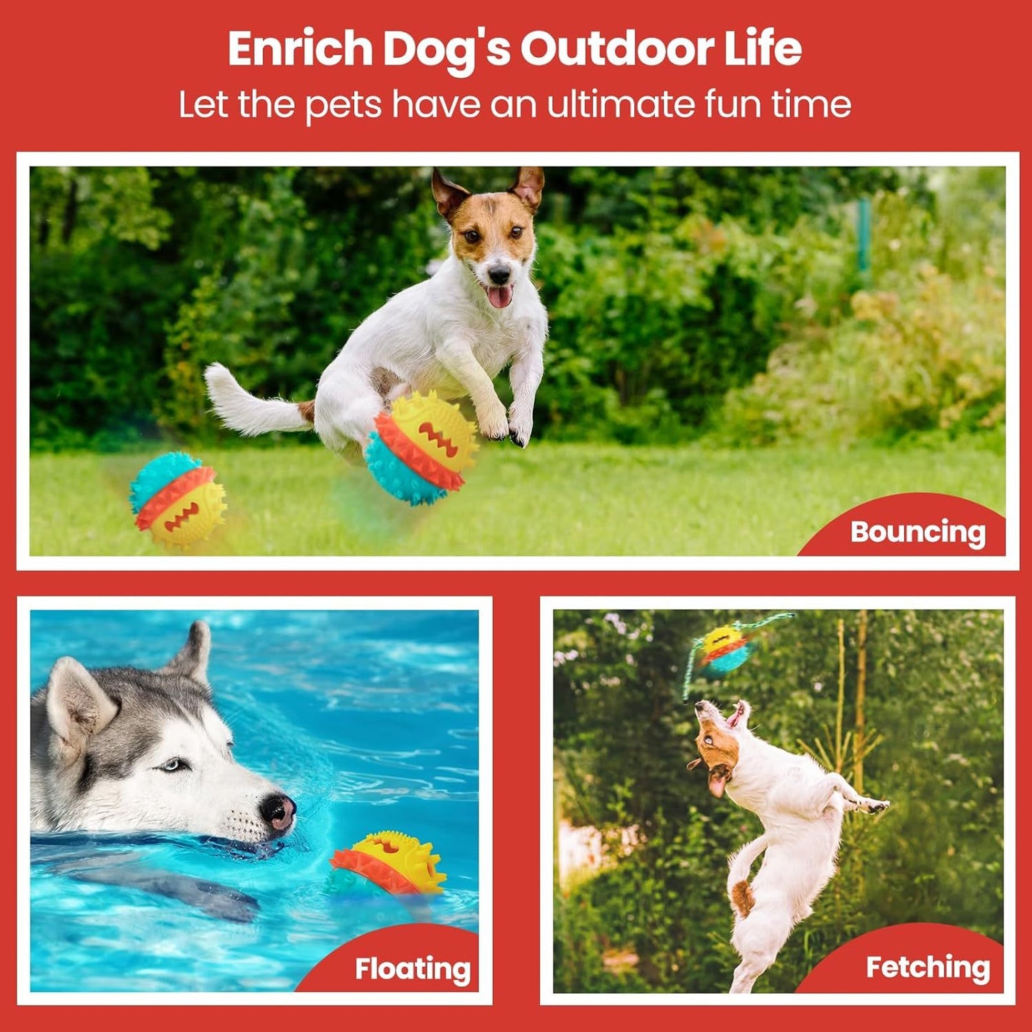 Tough squeaky dog chew toy with treat dispenser for interactive play and dental care outdoor life