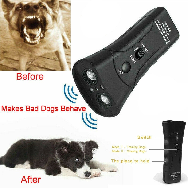 Dog reacting calmly after using the 3-in-1 Anti-Barking Device, demonstrating its effectiveness