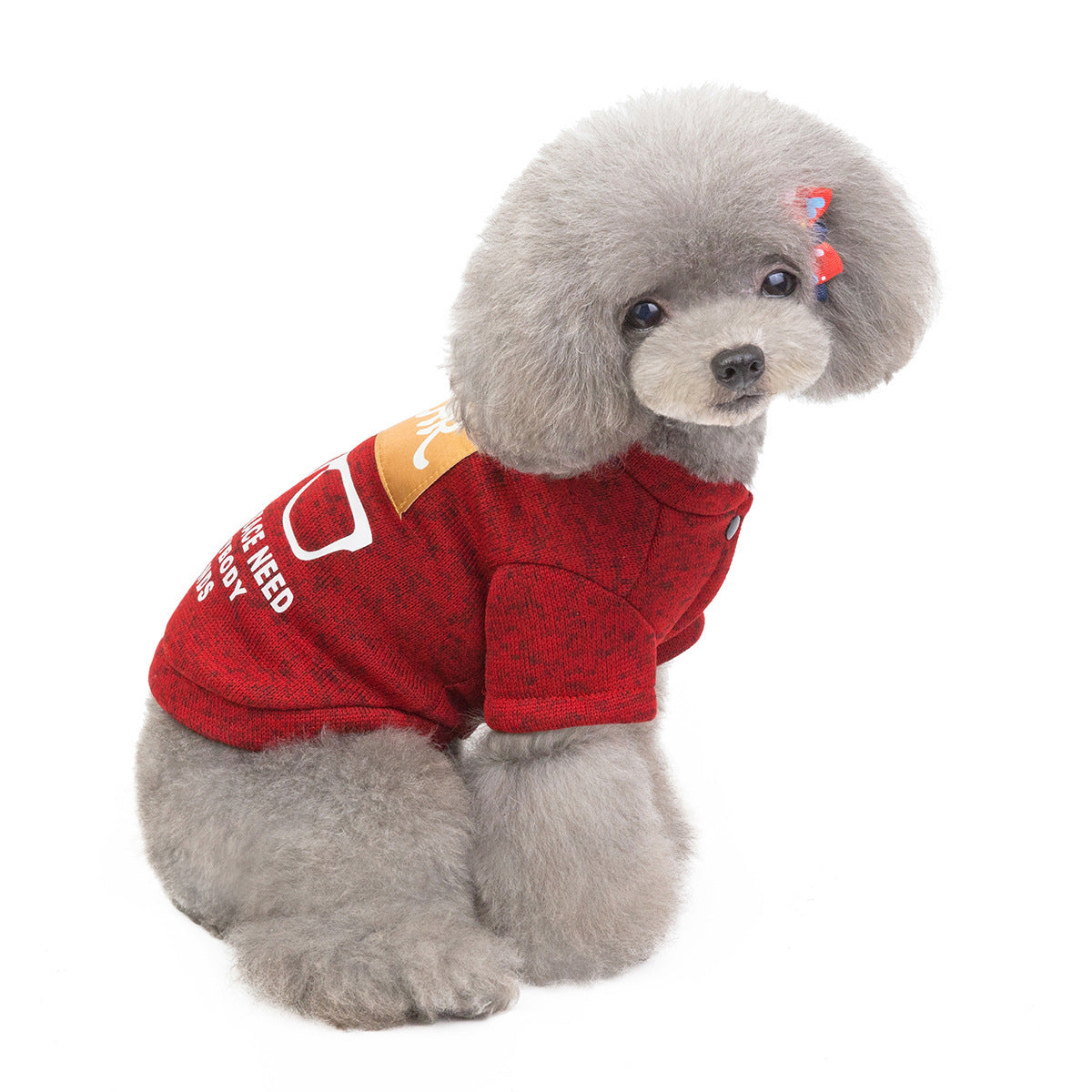 Small dog wearing red Pet Clothes for Dogs and Cats rear view