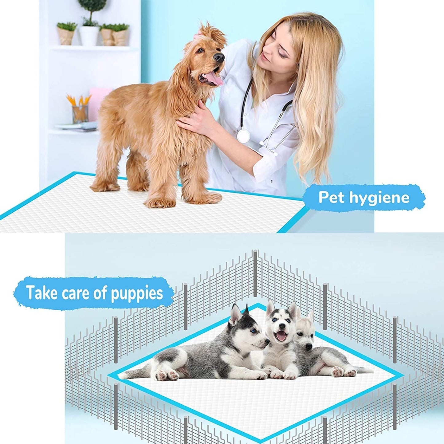 Veterinarian using a Disposable Pet Pads with a dog, demonstrating the product’s reliability and comfort for pets in professional care settings