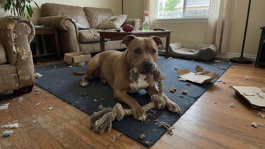 A dog destroying everything at home