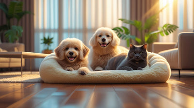 three pets resting well and happy