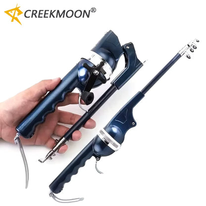 Fishing rod with hand holding it, branded 'Creekmoon' on a white background