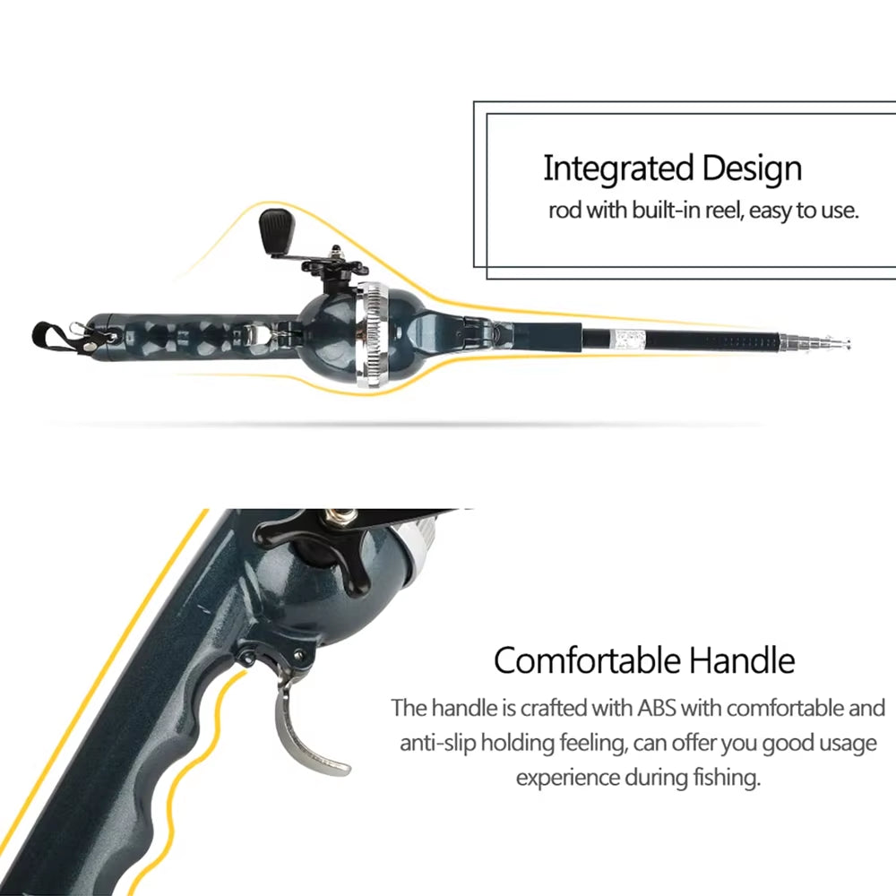Fishing rod with built-in reel on a white background