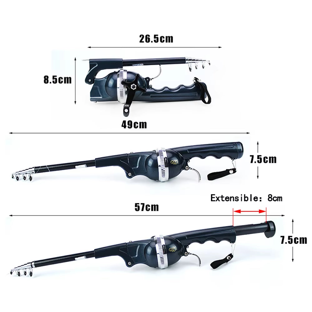 Fishing rod with measurements on a white background