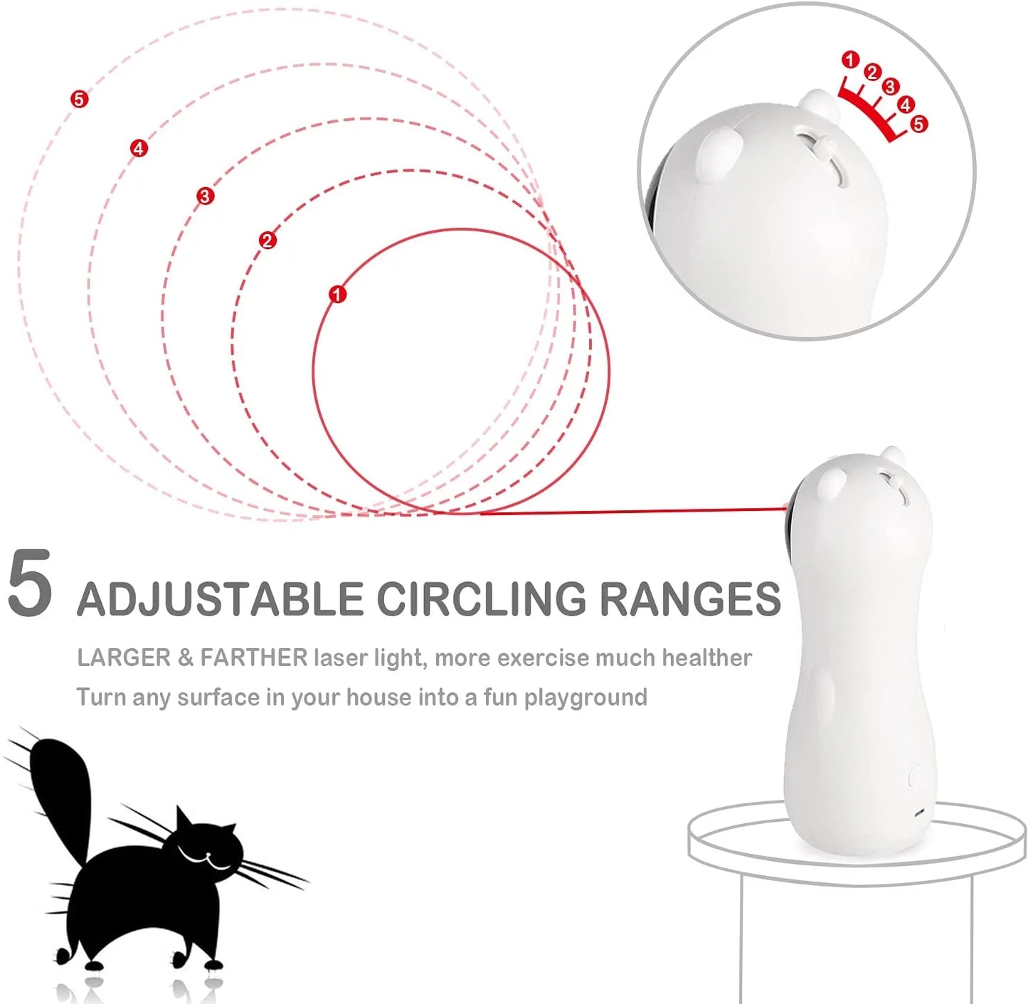 White laser pointer with adjustable circling ranges for pets on a white background