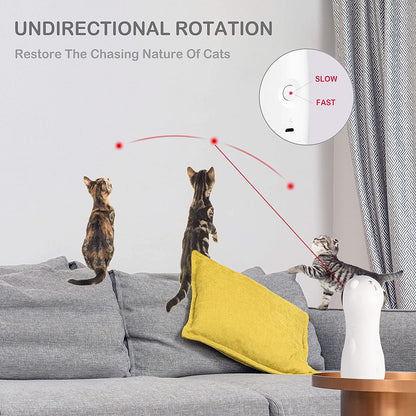 Cat toy with undirectional rotation feature on a sofa