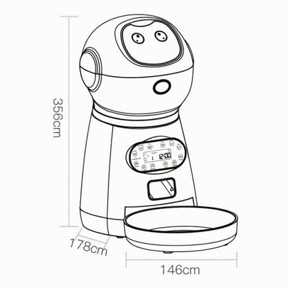 Measurement chart of an Automatic Pet Feeder with dimensions labeled