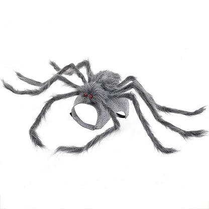 Gray spider mask with red eyes on a white background