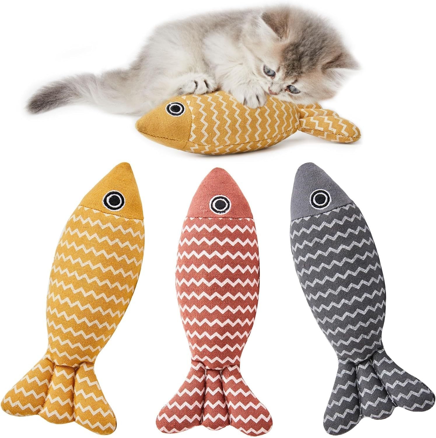 Catnip Fish Toys for Indoor Cats - 3 Pcs Interactive Kicker Set - Happy Pets