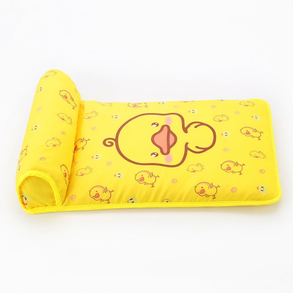 Cooling dog mat with pillow happy pets, yellow in a white background
