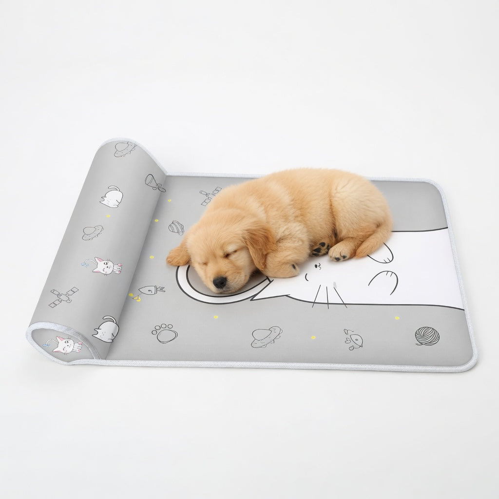A dog resting in the Cooling dog mat with pillow happy pets, gray in a white background
