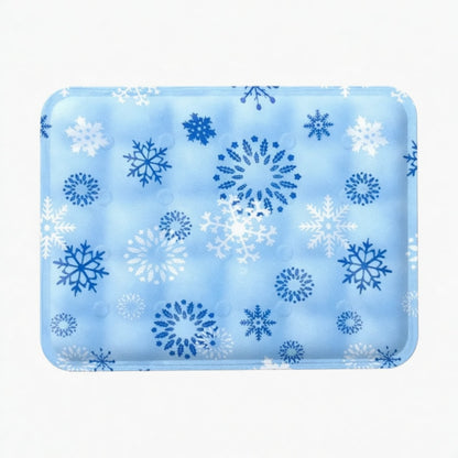 Cooling Gel Pet Pad with snowflake pattern on a blue background