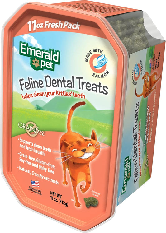 Delicious Salmon Feline Dental Treats - Crunchy, Grain-Free Snacks for Healthy Teeth and Fresh Breath - 11 Oz Tub