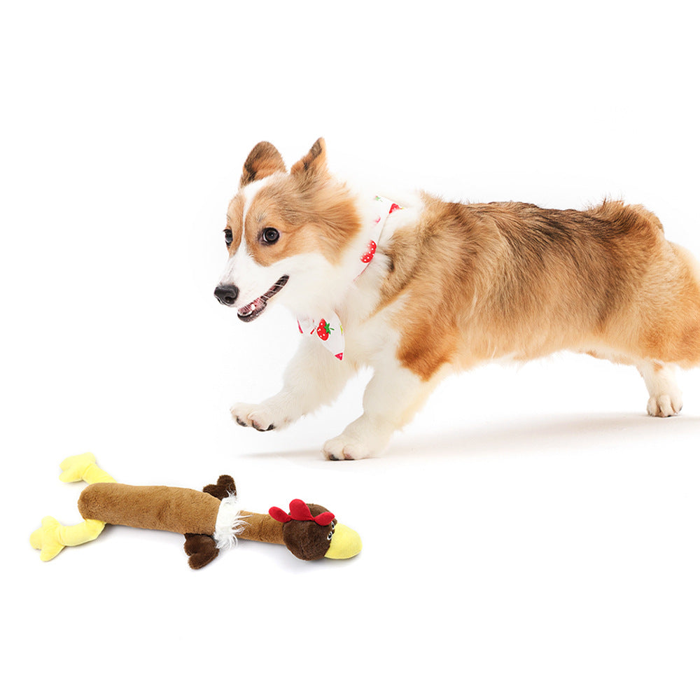 Dog enjoying playtime with the brown turkey plush toy, designed for bite resistance and interactive fun, perfect for dogs of all sizes.