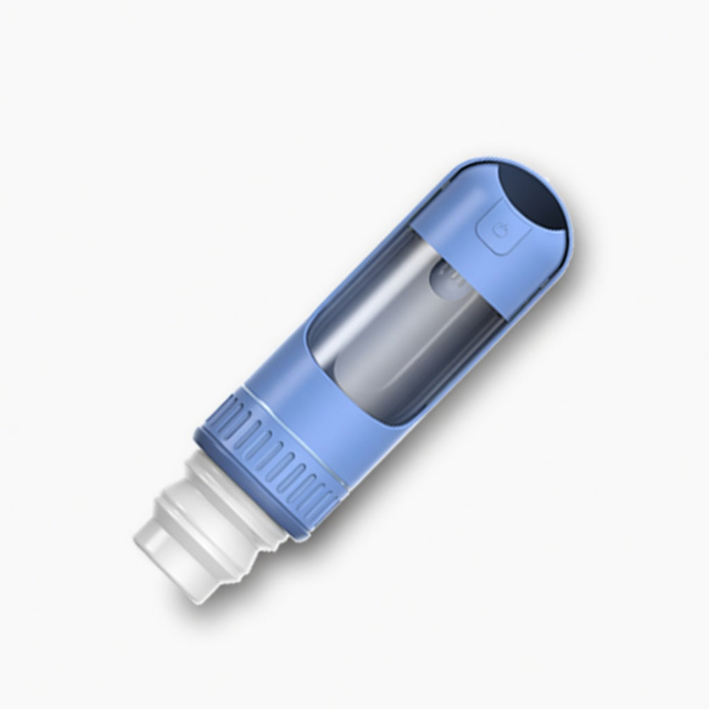 Blue dog travel water bottle on a white background