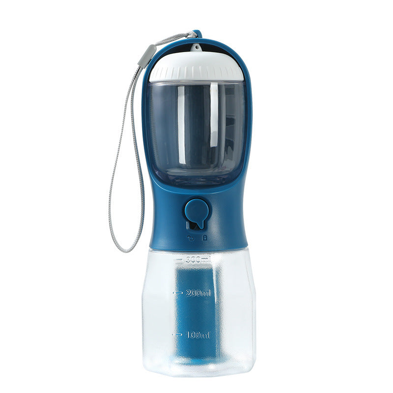 Blue and clear Dog Water Bottle — Filter, Food & Bags with measurement markings on a white background