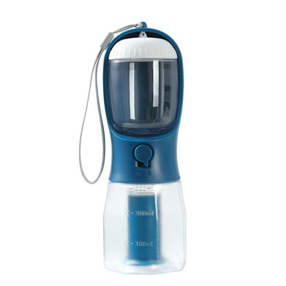 Blue and clear Dog Water Bottle — Filter, Food & Bags with measurement markings on a white background