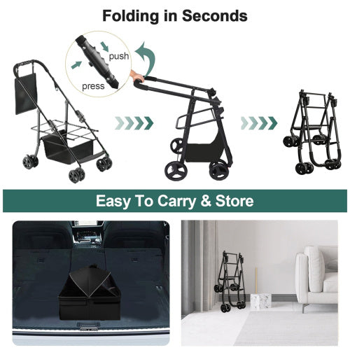 2-in-1 folding pet stroller that folds in seconds for easy storage and portability, perfect for on-the-go pet owners