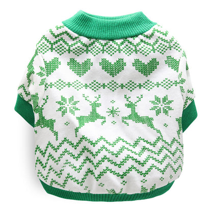 Green and white patterned Festive Pet Christmas Outfit sweater on a white background
