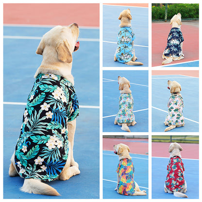 Hawaiian pet shirt for dogs and cats in vibrant summer colors, perfect for warm weather pets showing all variants