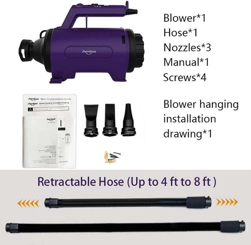 Purple blower with accessories on a white background
