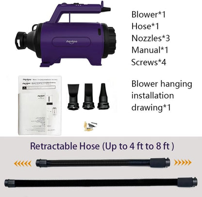 Purple blower with accessories on a white background