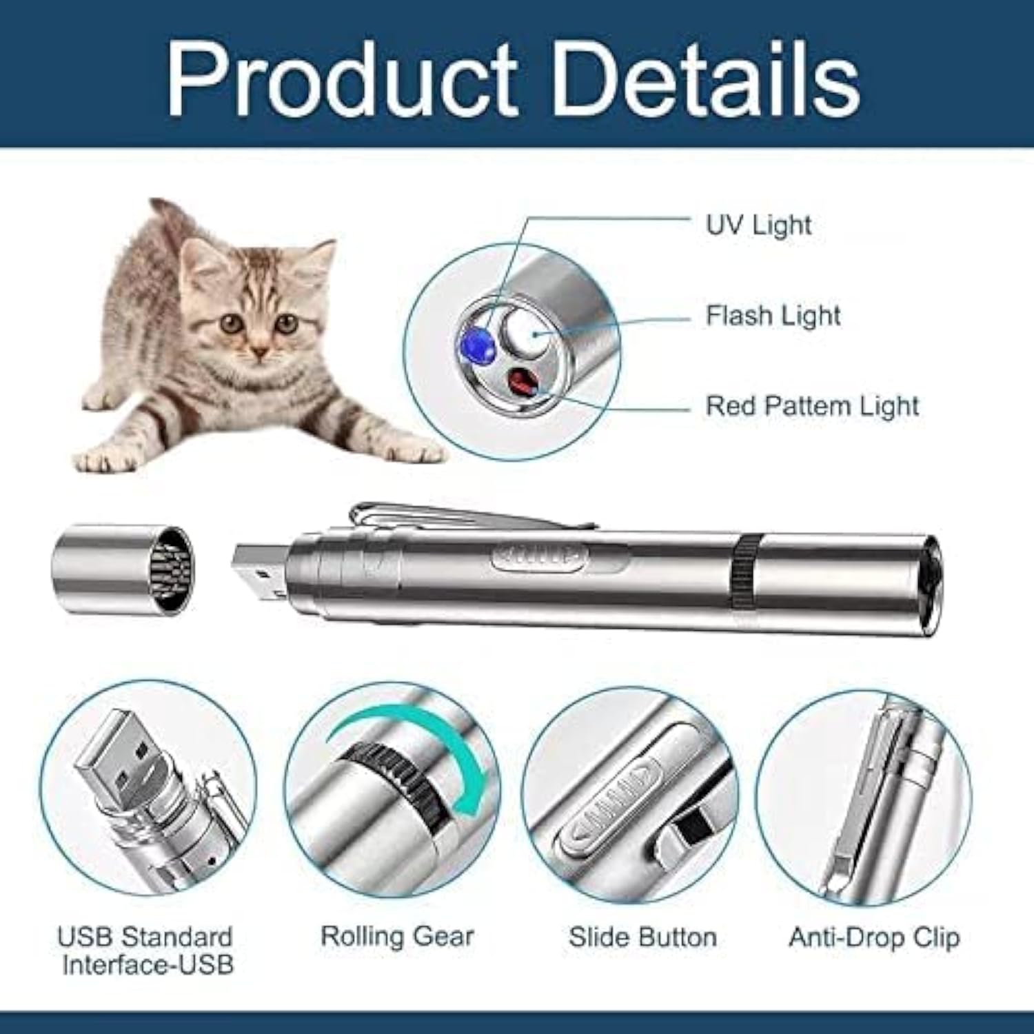 Interactive Cat Pointer Toy Indoor Wand Light for Kitty Play - Happy Pets