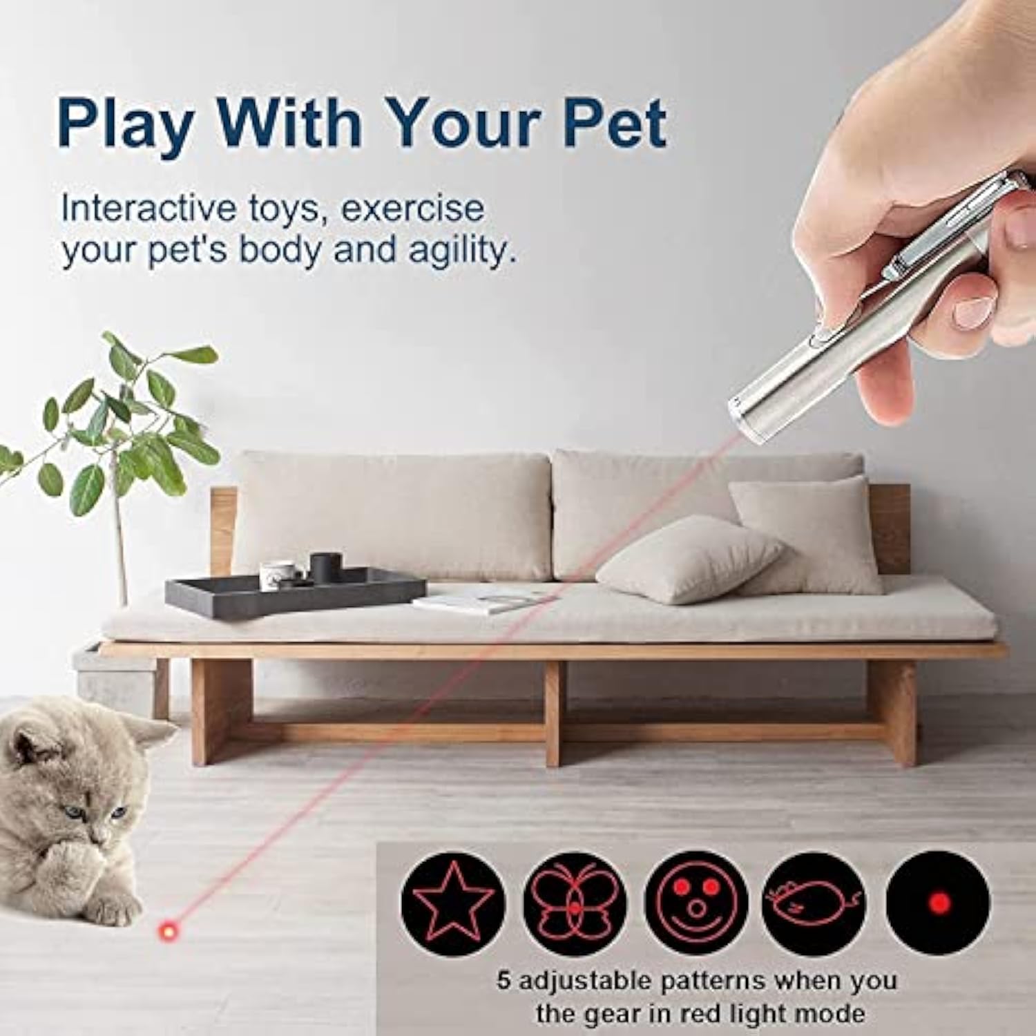 Interactive Cat Pointer Toy Indoor Wand Light for Kitty Play - Happy Pets