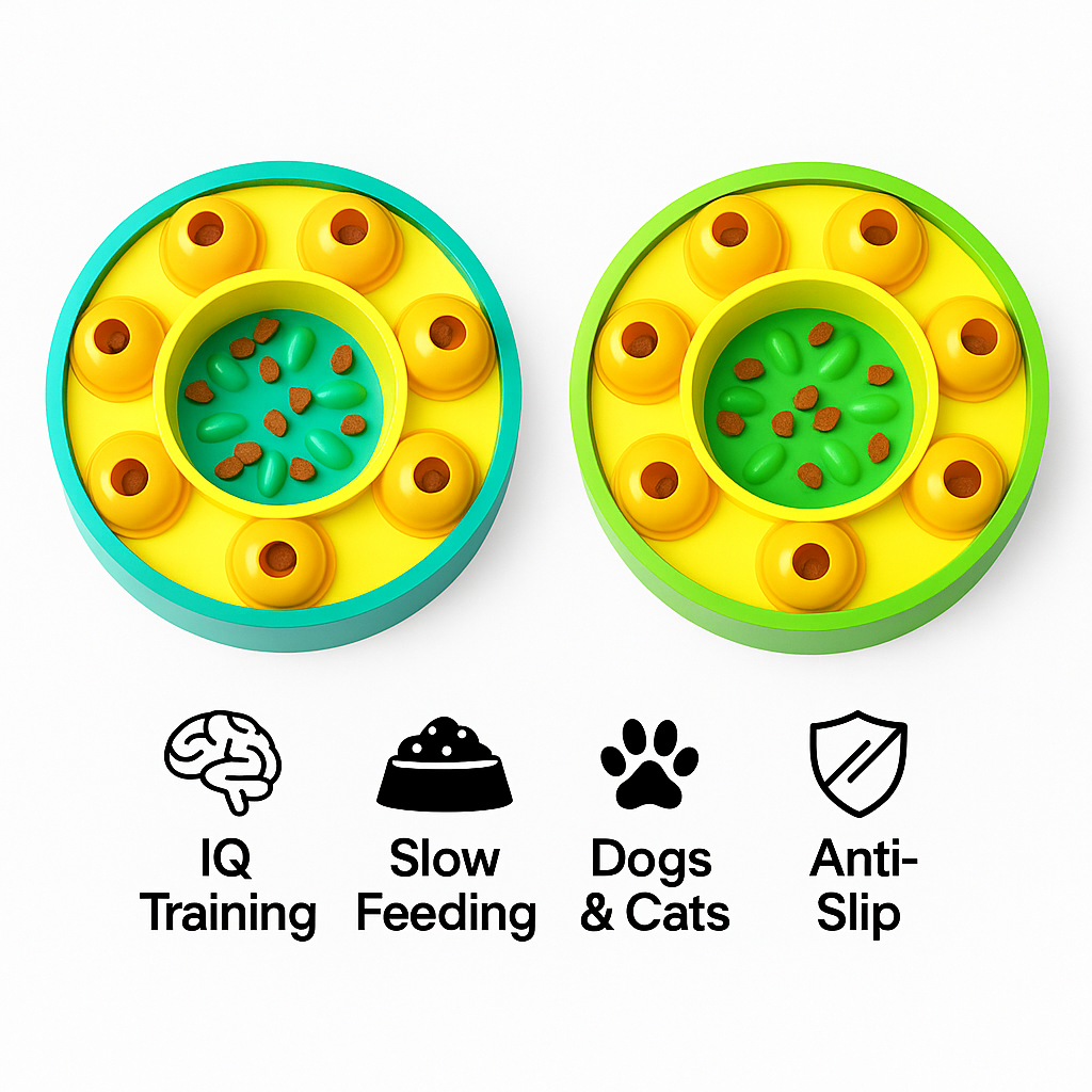 Interactive Pet Puzzle Slow Feeder Anti-Choke Pet Bowl - Happy Pets