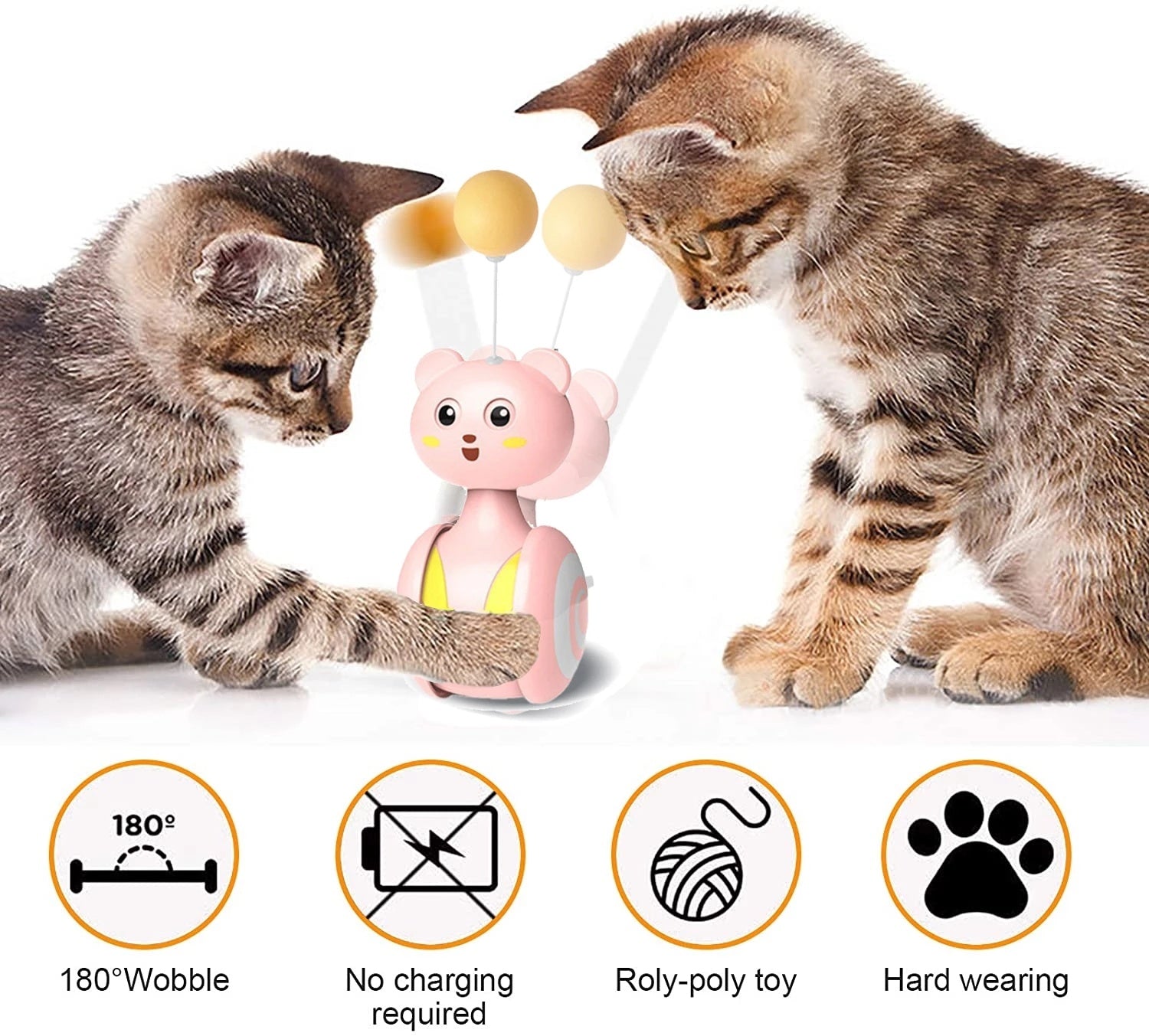 Interactive cat feather toy with rotating ball and feather wand, perfect for indoor kitten and pet enrichment play features