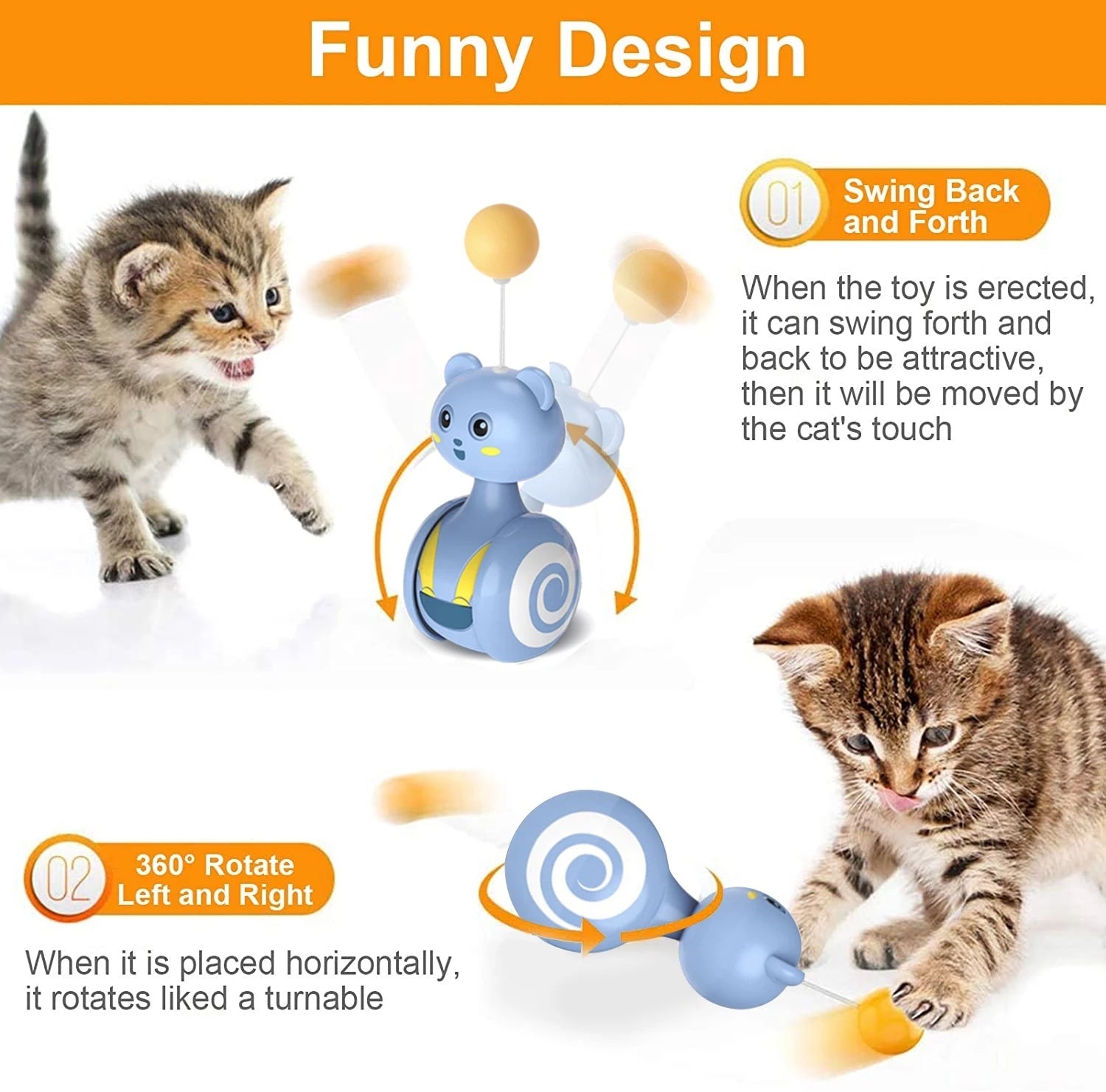 Interactive cat feather toy with rotating ball and feather wand, perfect for indoor kitten and pet enrichment play funny design