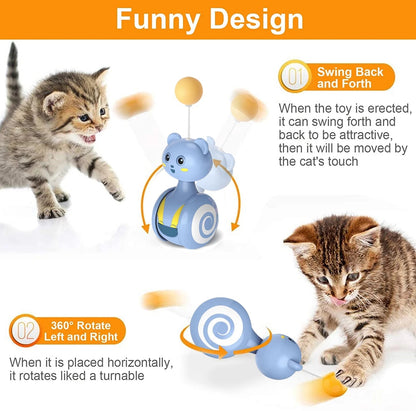 Interactive cat feather toy with rotating ball and feather wand, perfect for indoor kitten and pet enrichment play funny design