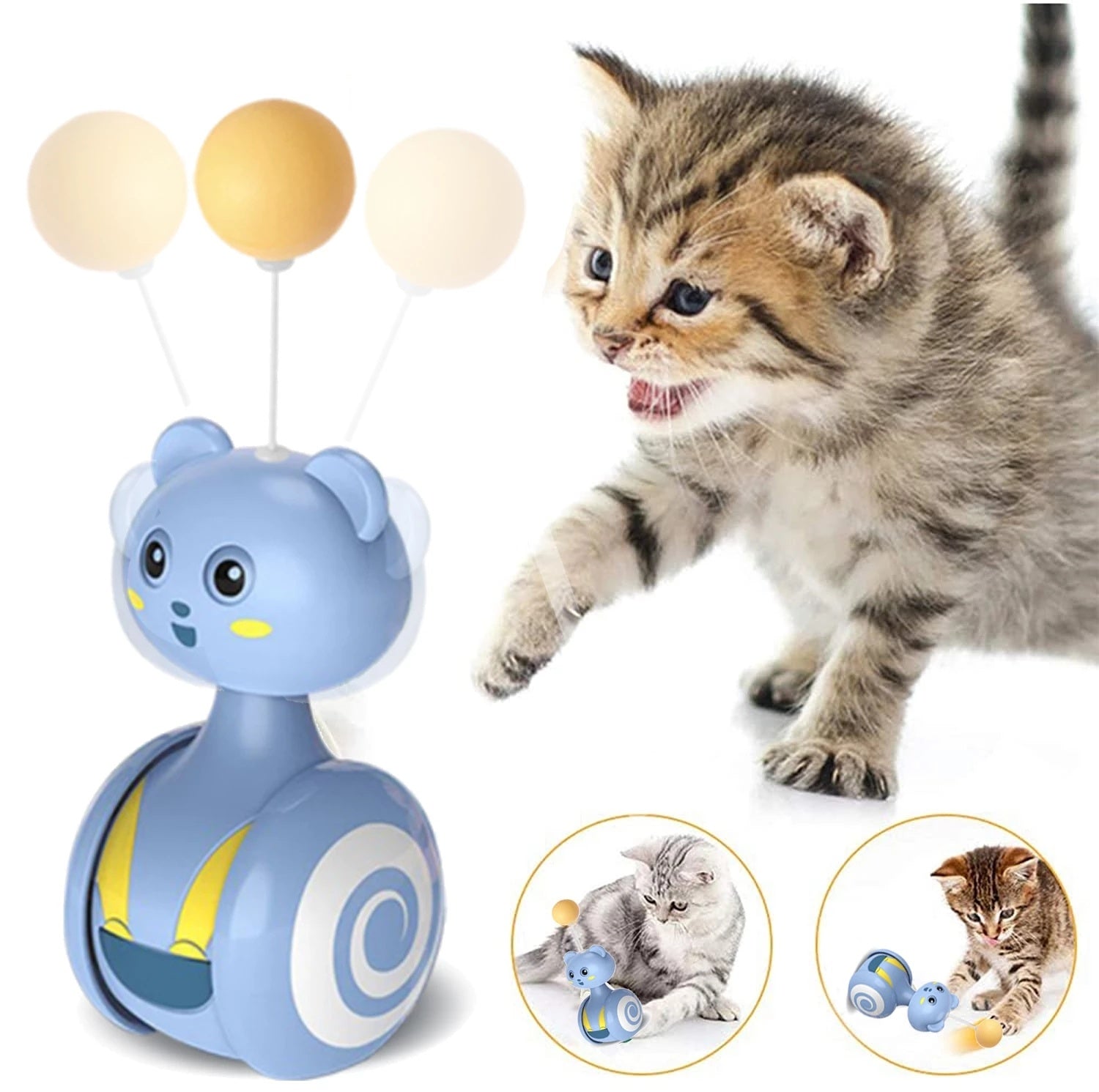 Interactive cat feather toy with rotating ball and feather wand, perfect for indoor kitten and pet enrichment play main image